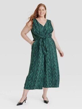 Women's Straight Leg Maxi Jumpsuit - Ava & Viv Green 3X